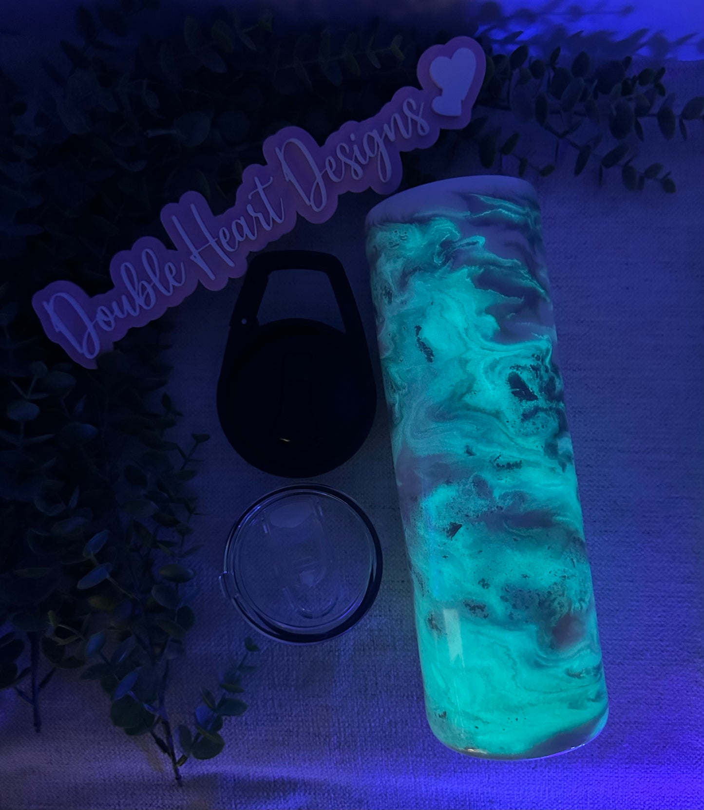 Silver, White and Teal with UV Glow 30oz Duo