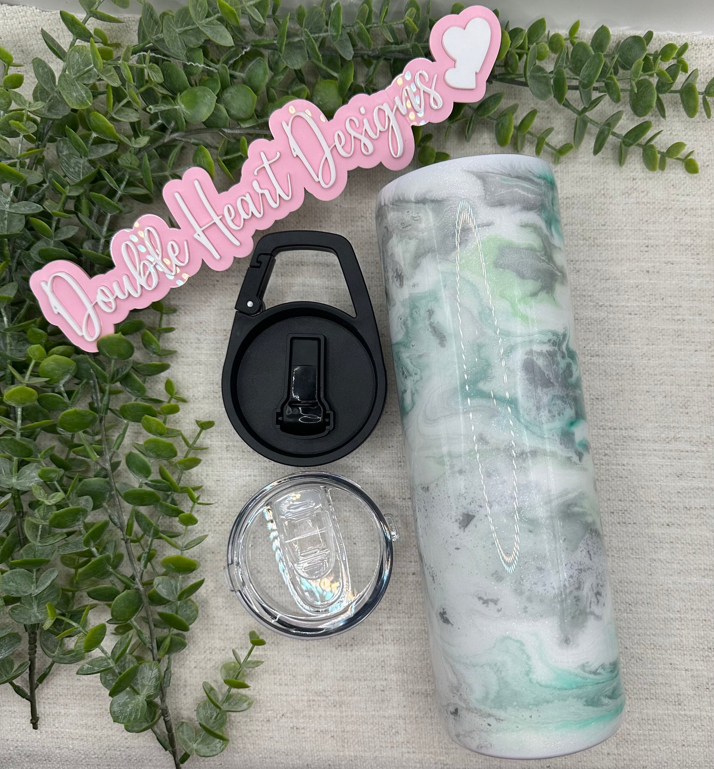 Silver, White and Teal with UV Glow 30oz Duo