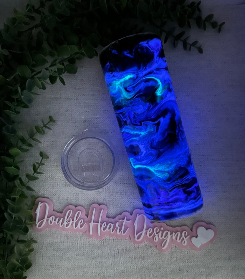 Dark Black & Blue Purple Swirl with Purple Glow 20oz